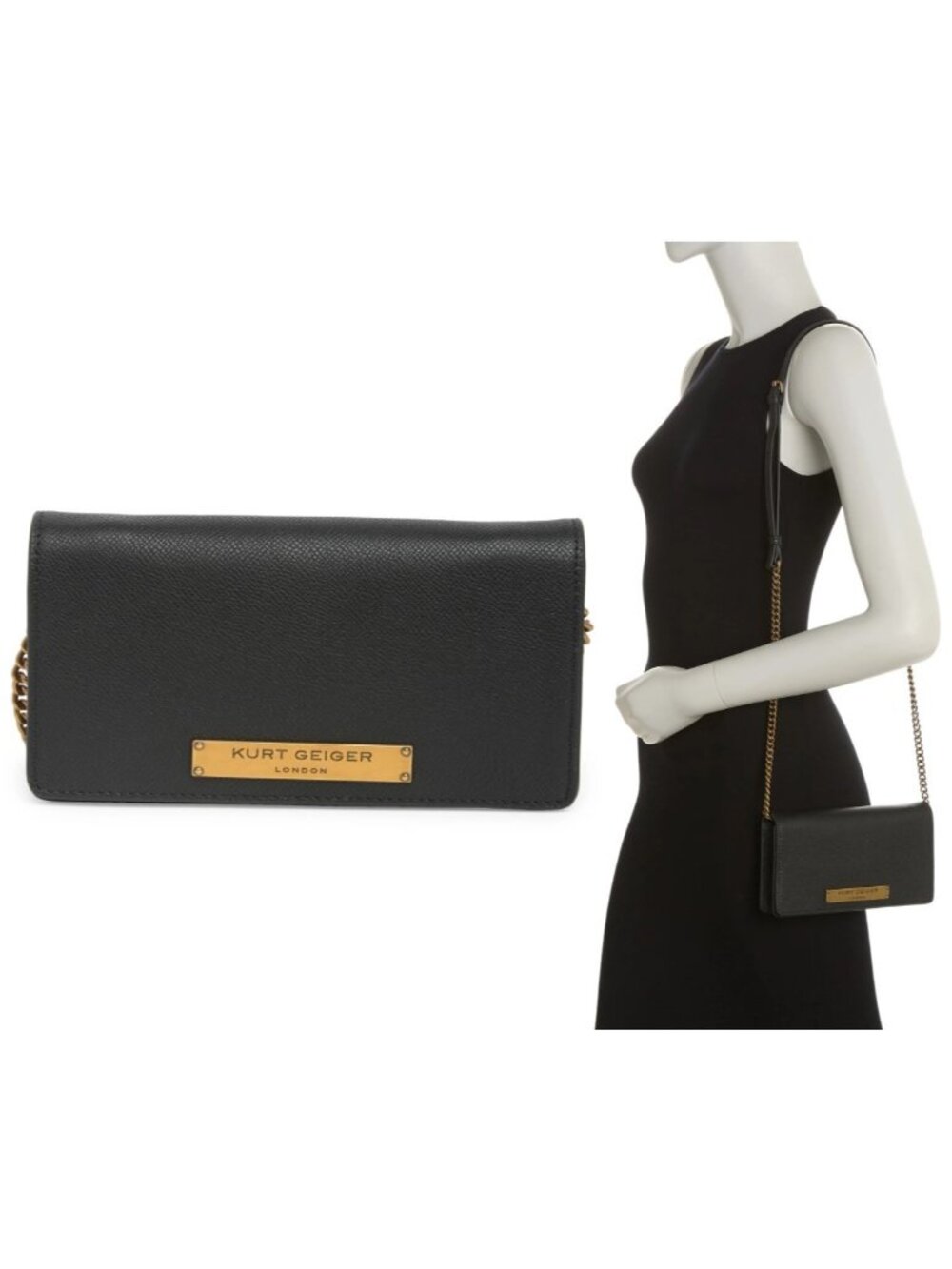 Kurt Geiger London Women's Richmond Mini Crossbody Shoulder Bag in Black Leather